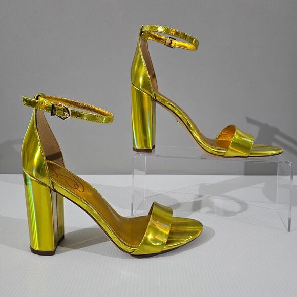 Sam Edelman Yaro Block Heel Sandal Womens 8 Metallic Gold Evening Wedding Party - Picture 3 of 13